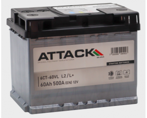 Аккумулятор ATTACK 12V 60Ah 500A Прямая полярность