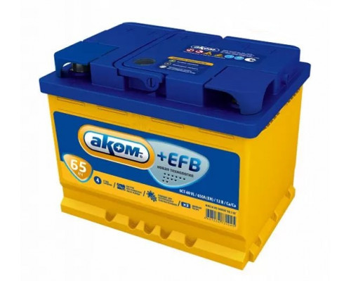 Аккумулятор AKOM +EFB 6CT-65 Евро 12V 65Ah 670A Прямая полярность